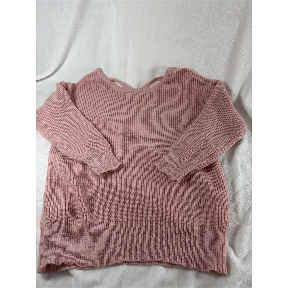 Oversized Pink Criss Cross Back Ribbed Knit Sweater Med Balletcore Soft Girl EUC